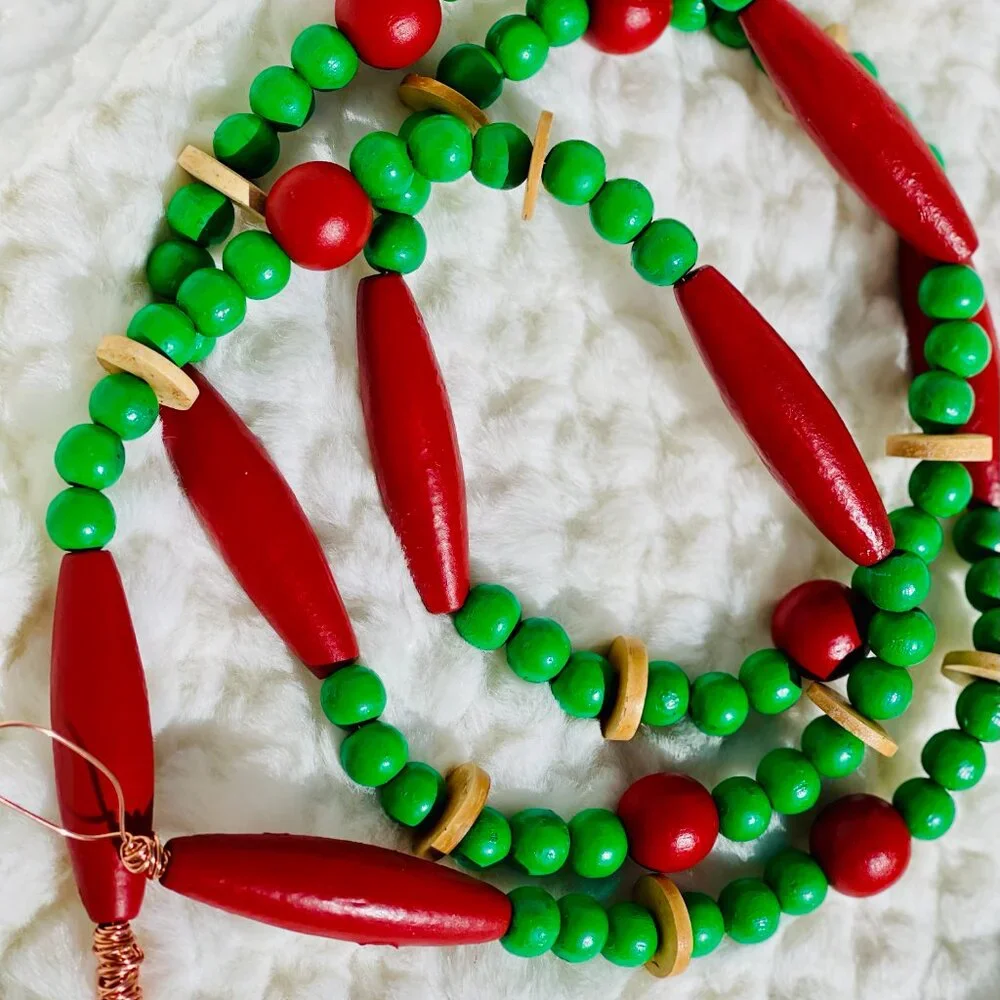 Hand Painted Beaded Button Christmas Garland #0817